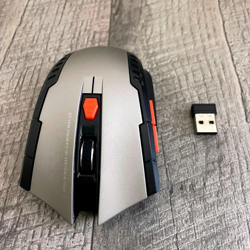 2.4GHz Wireless 6D Gaming Mouse Silver Black Orange Optical with‎ USB Receiver